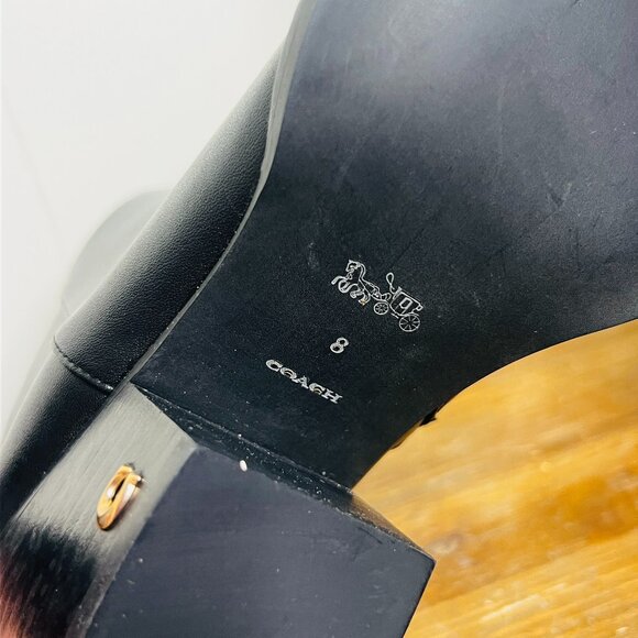 COACH Brand New Sz: 8 Pacey Black Pointed-Toe Leather Western Booties Block Heel - Picture 8 of 10